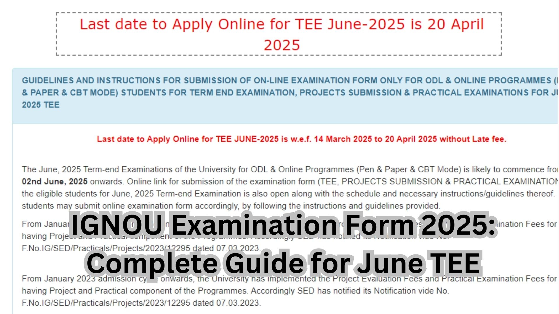 IGNOU Examination Form 2025 Complete Guide For June TEE