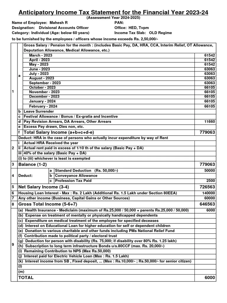 Income Tax 2023 24 Statement Mahesh R1 PDF Taxes Financial 