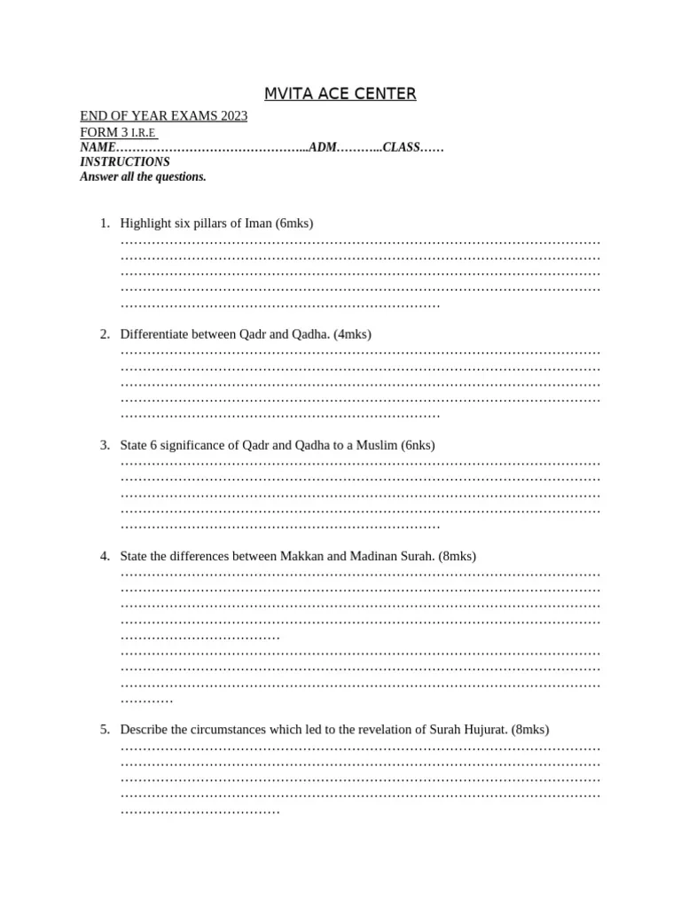 Form 3 Exams 2023