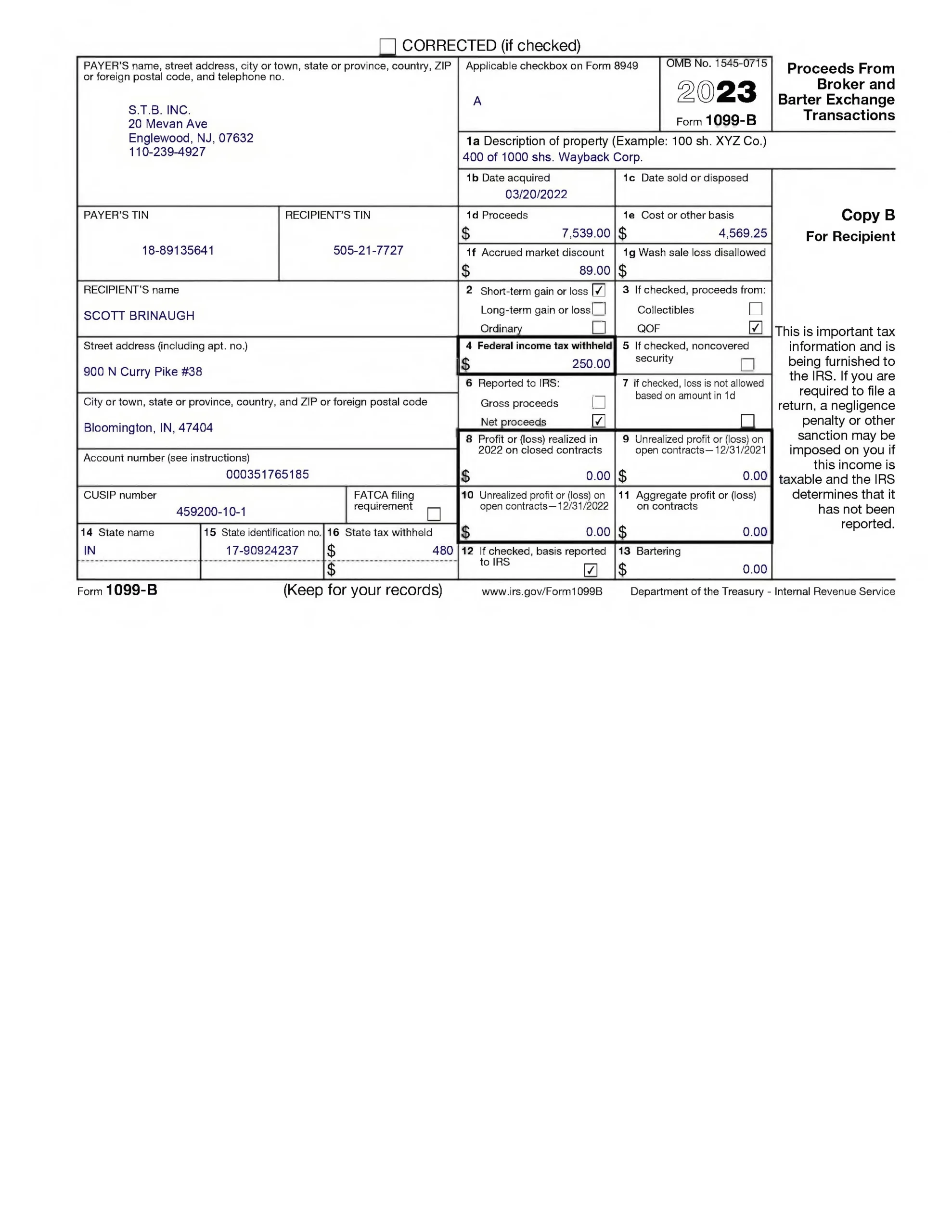 IRS Form 1099 b Automated Document Processing Vantage Document AI