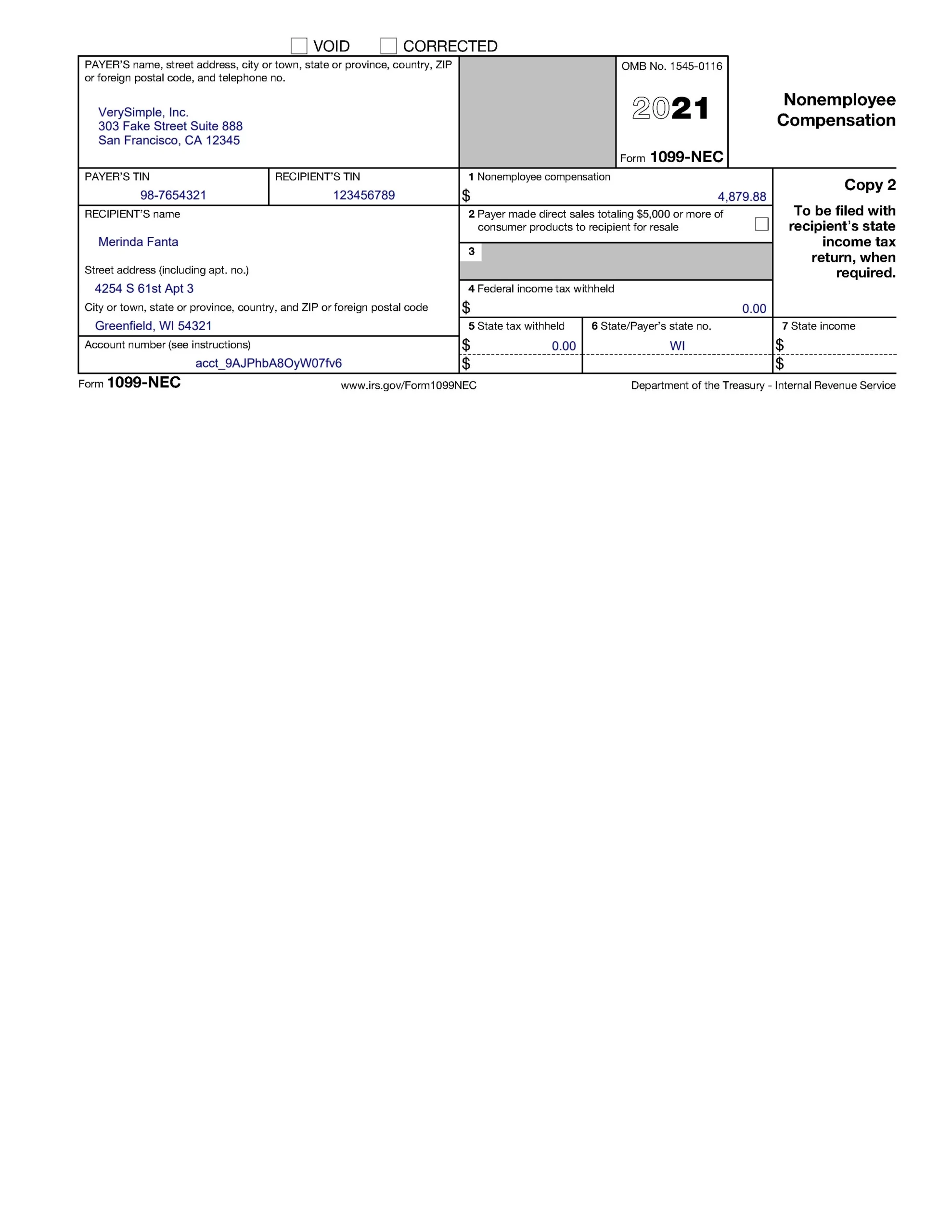 IRS Form 1099 nec Automated Document Processing Vantage Document AI
