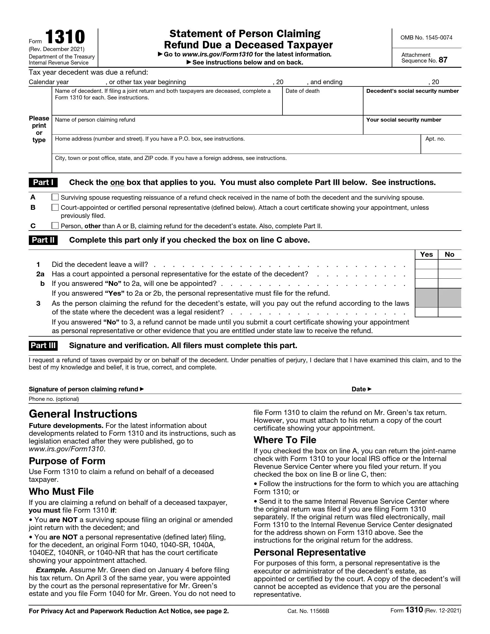 IRS Form 1310 Fill Out Printable PDF Forms Online