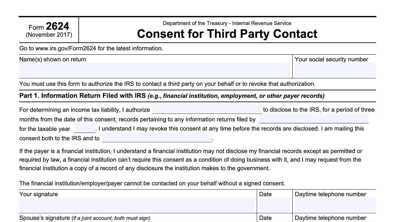 IRS Form 2624 Walkthrough Consent For Third Party Contact 