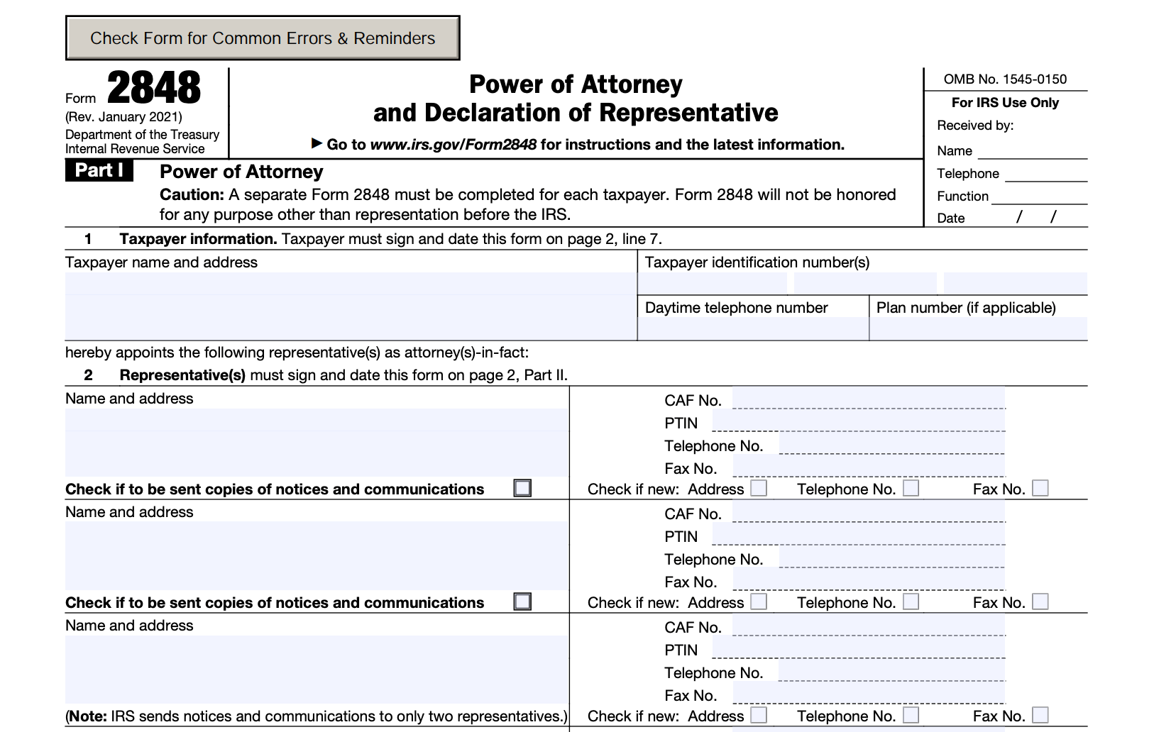 IRS Form 2848 Understanding Power Of Attorney And Declaration Of 
