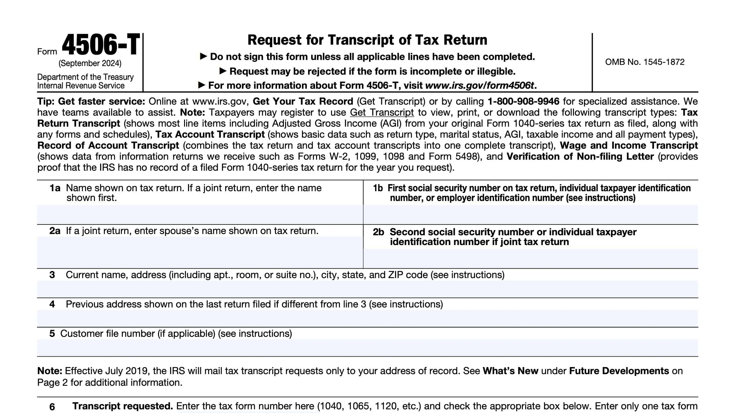 IRS Form 4506 T Instructions Requesting A Tax Return Transcript