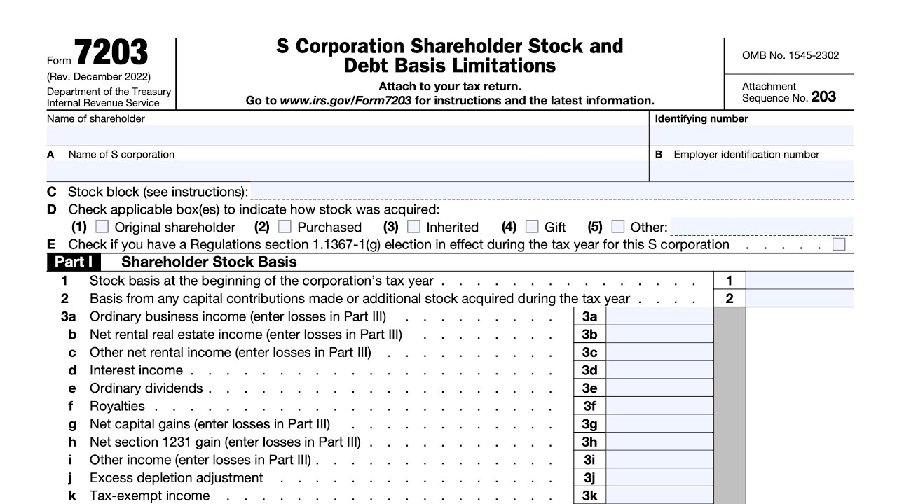 Irs Form 7203 Instructions