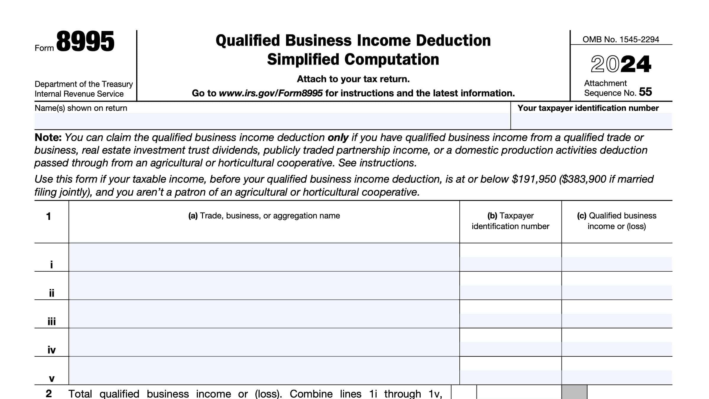 IRS Form 8995 Instructions Your Simplified QBI Deduction