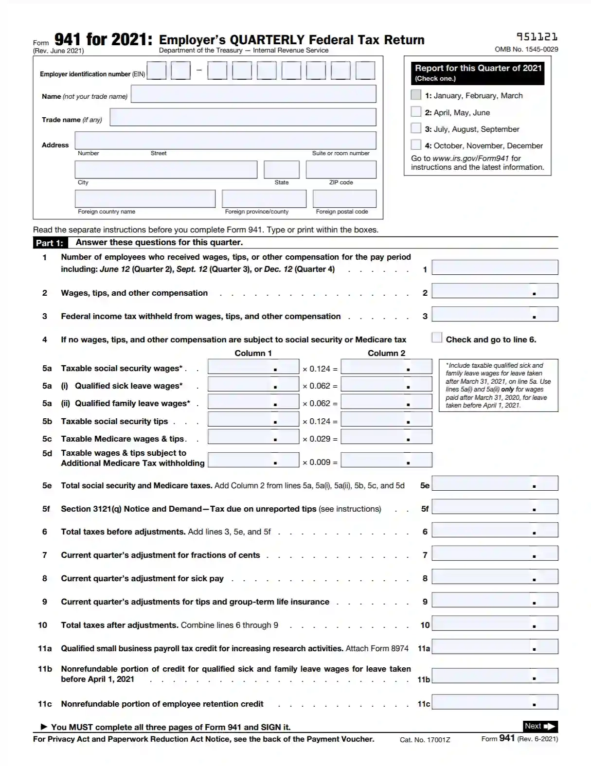 IRS Form 941 Fill Out Printable PDF Forms Online