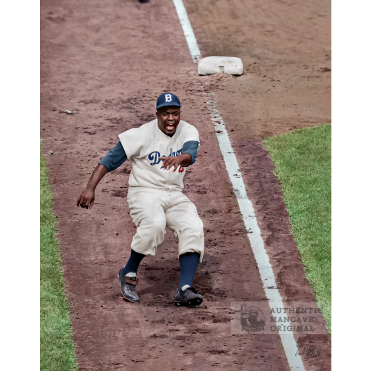Jackie Robinson 1955 Brooklyn Dodgers 3rd Base 11 X 14 Colorized Print