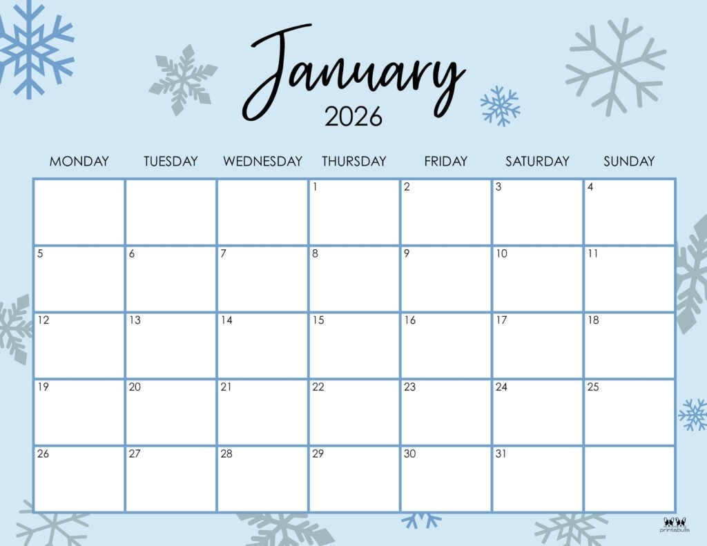 January 2026 Printable Blank Calendar