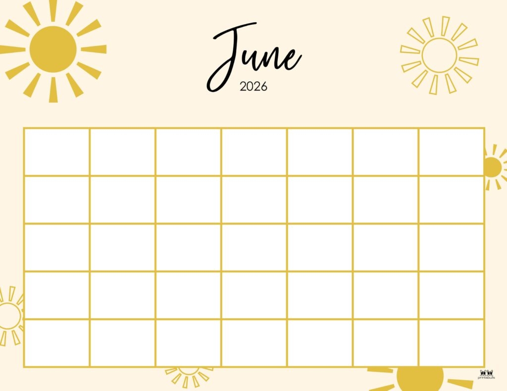 Blank Calendar 2026 Printable June