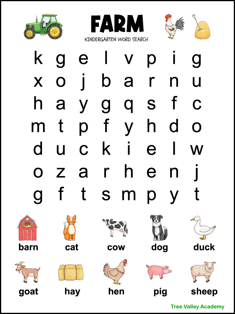 Kindergarten Word Search Printable Free