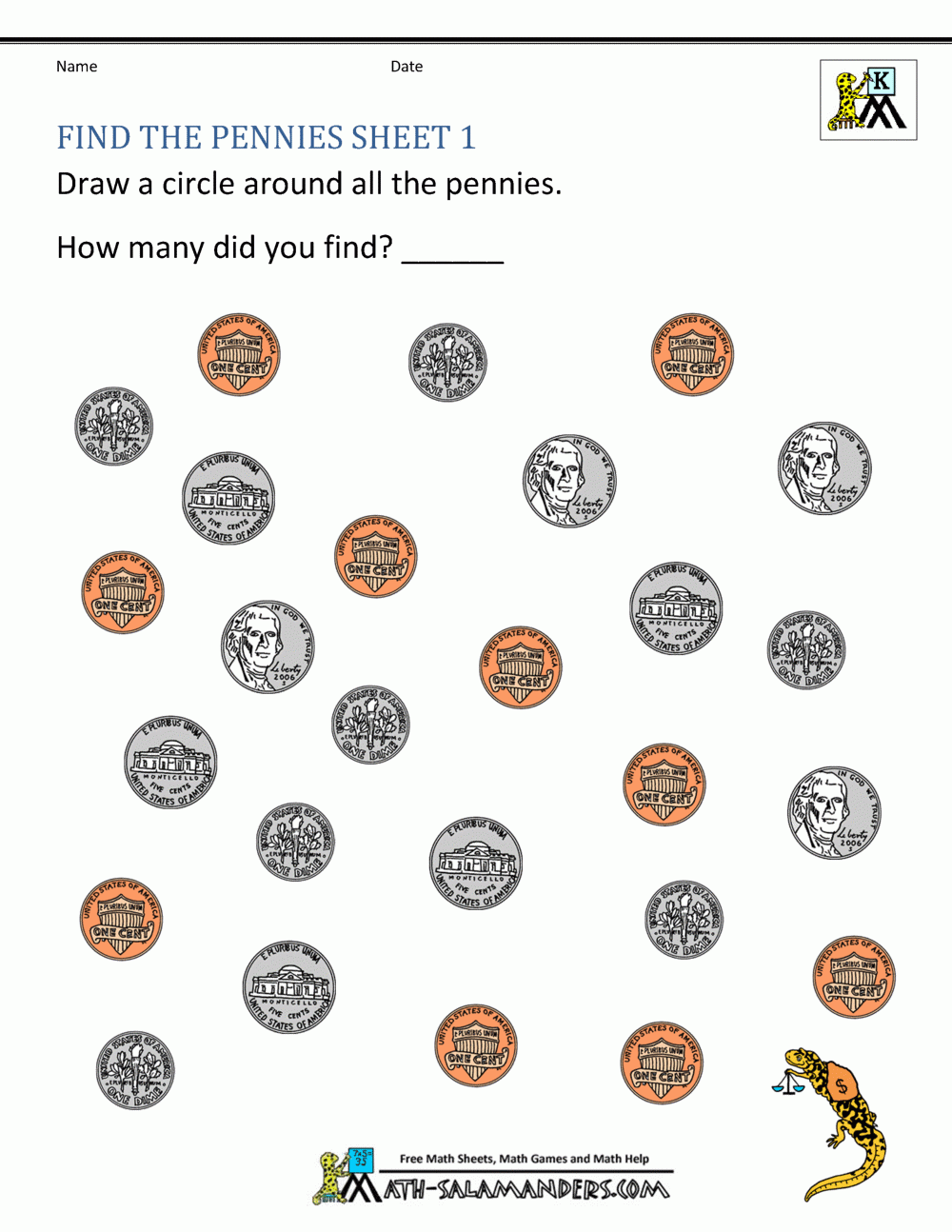 Free Coin Printable Worksheets