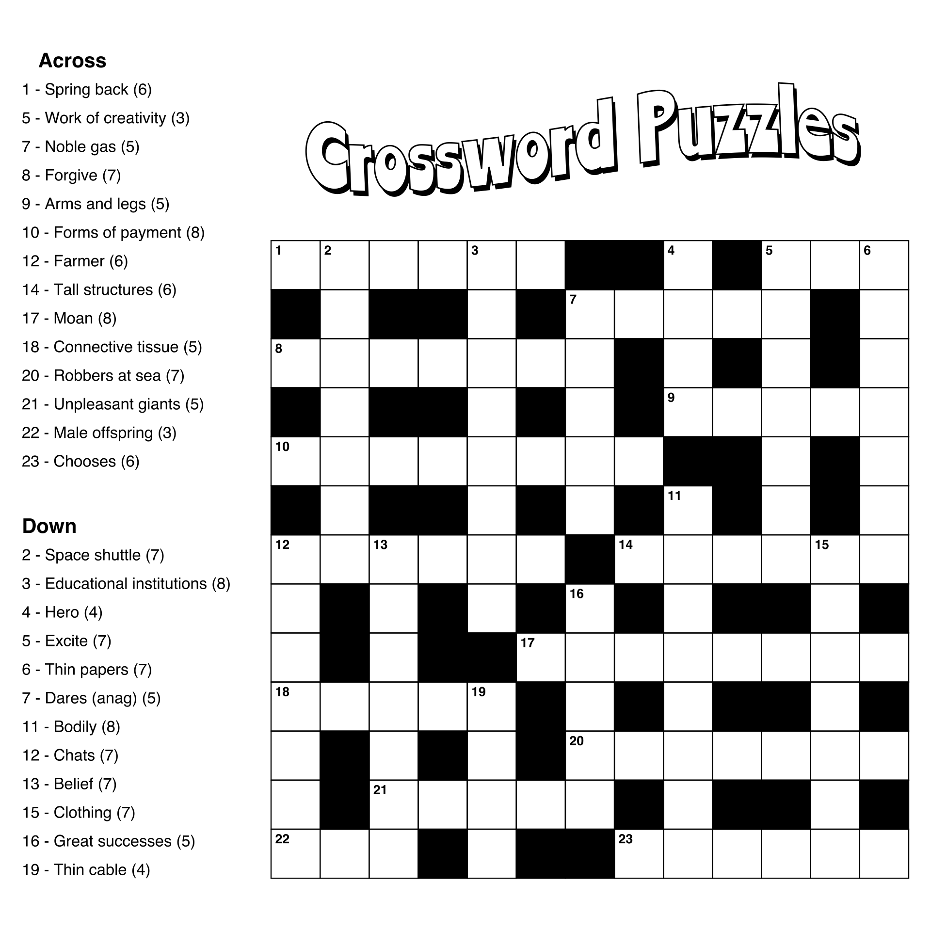 Printable Easy Crossword Puzzles For Seniors