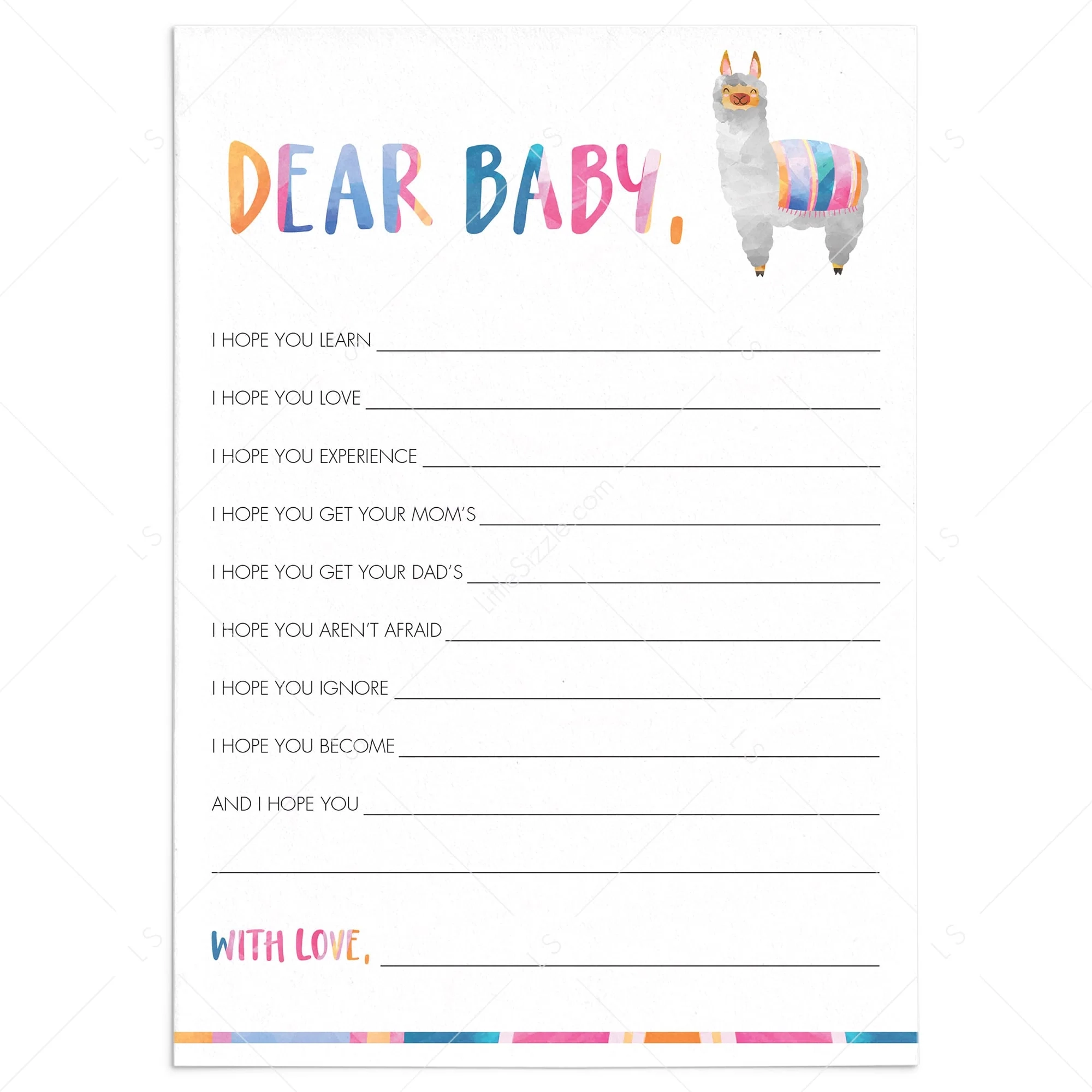Llama Baby Shower Games Dear Baby Printable Instant Download