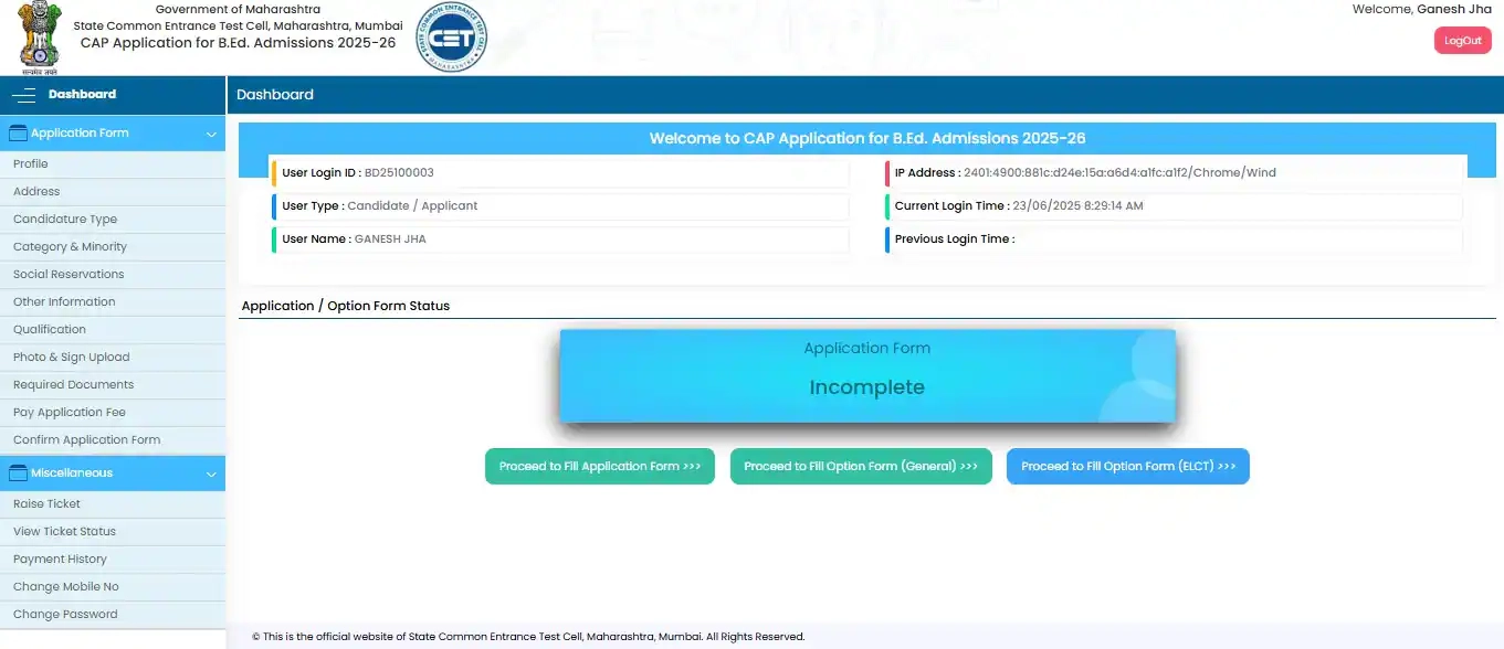 B Ed Application Form 2025 Maharashtra
