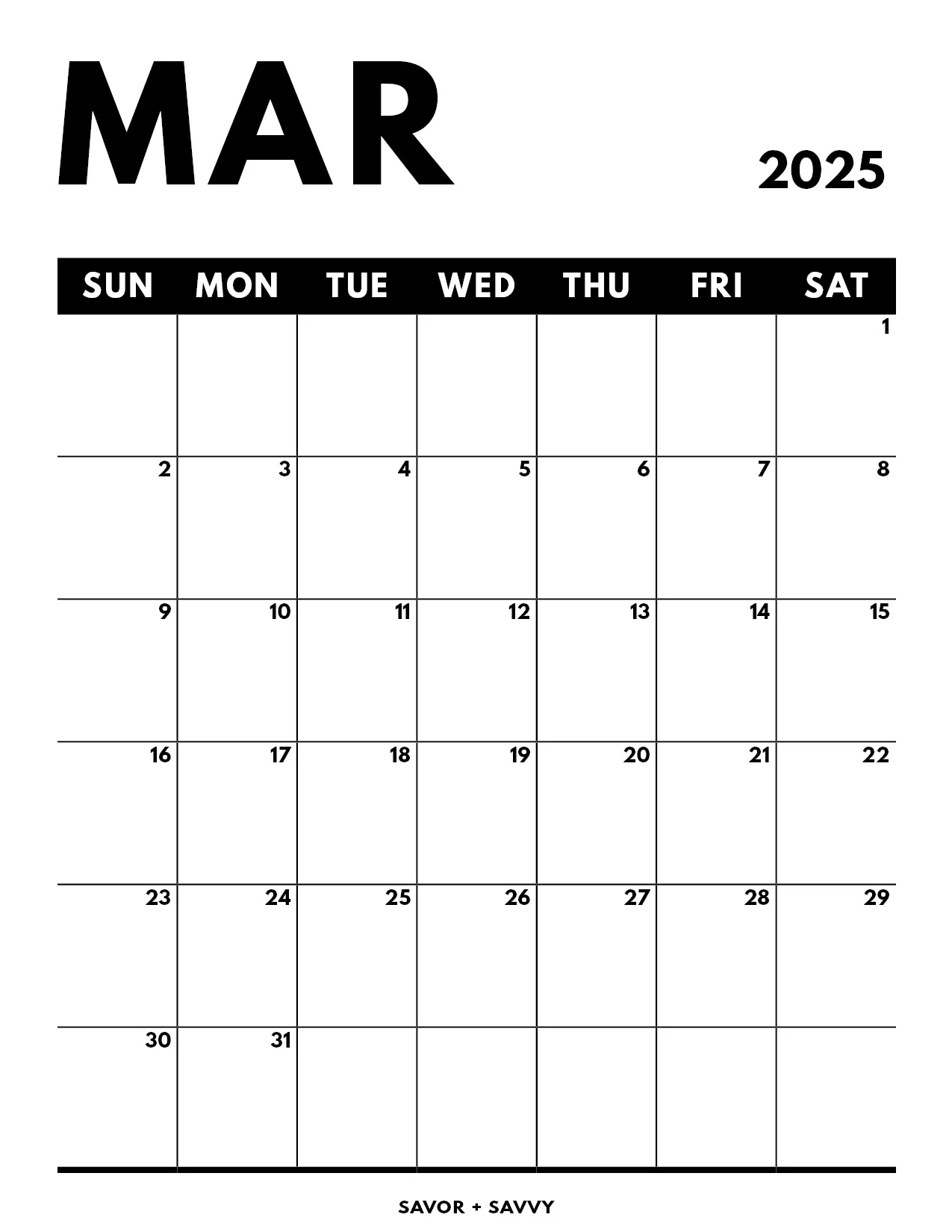 Printable Calendar For March