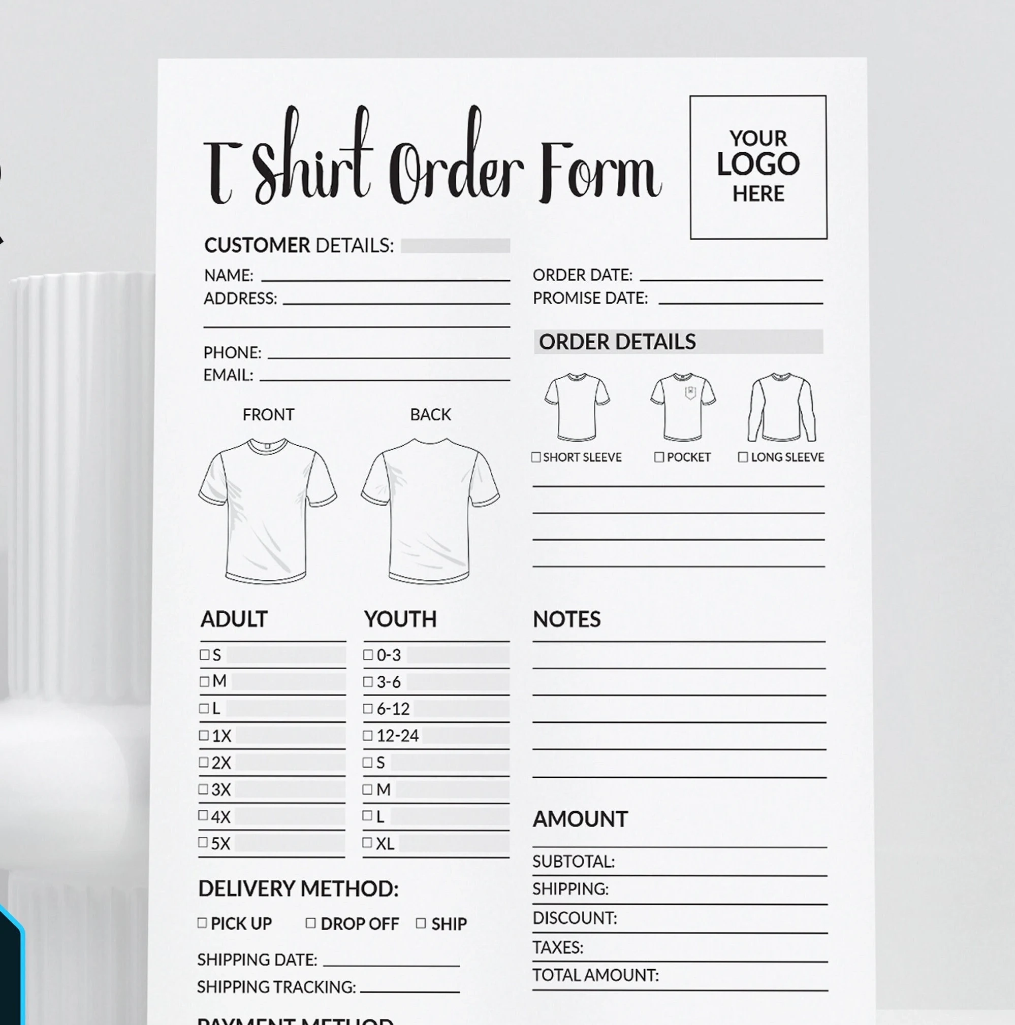Custom Sweatshirt Order Form Template Free Printable