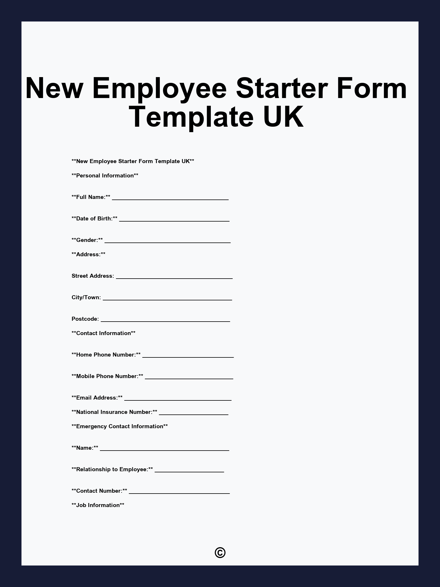 New Employee Starter Form Printable