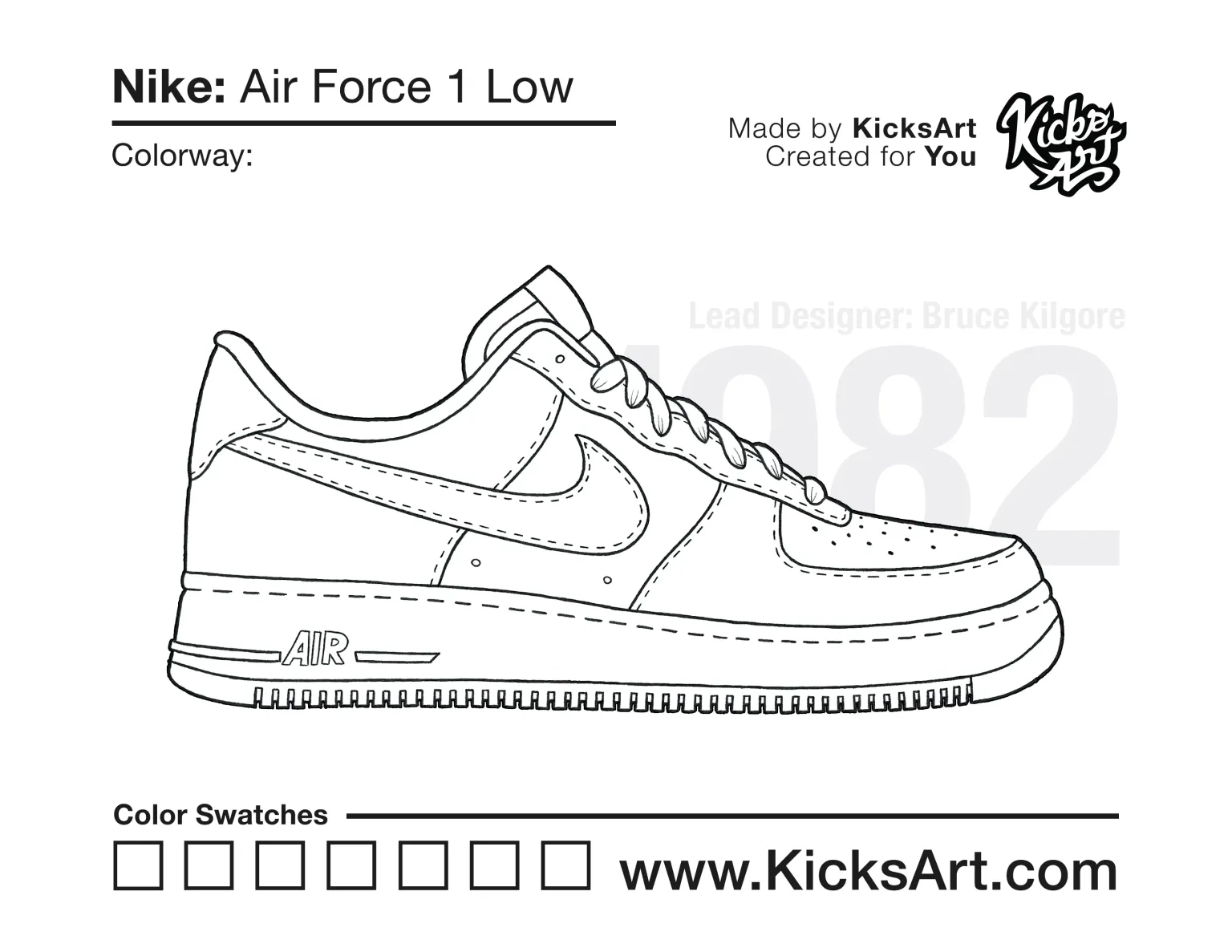 Nike Air Force 1 Low Sneaker Coloring Pages Created By KicksArt