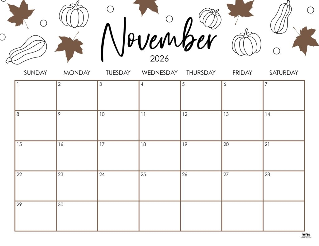 2026 Calendar Printable Novermber And December