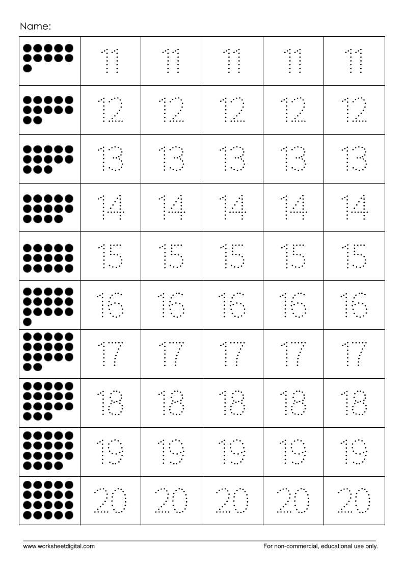 Number Tracing 11 20 Worksheet Digital 1 Teacher Made Resources