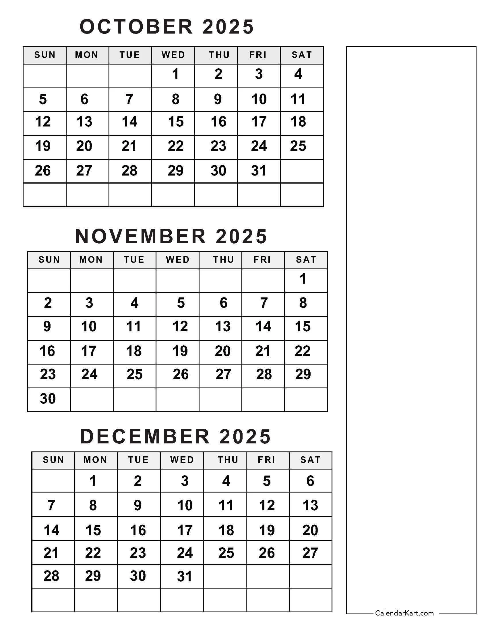 October To December 2025 Calendar Q4 CalendarKart