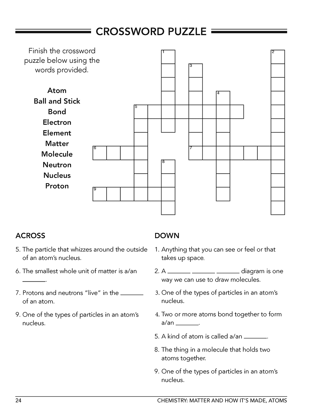Physical Science Crossword Puzzles Printable
