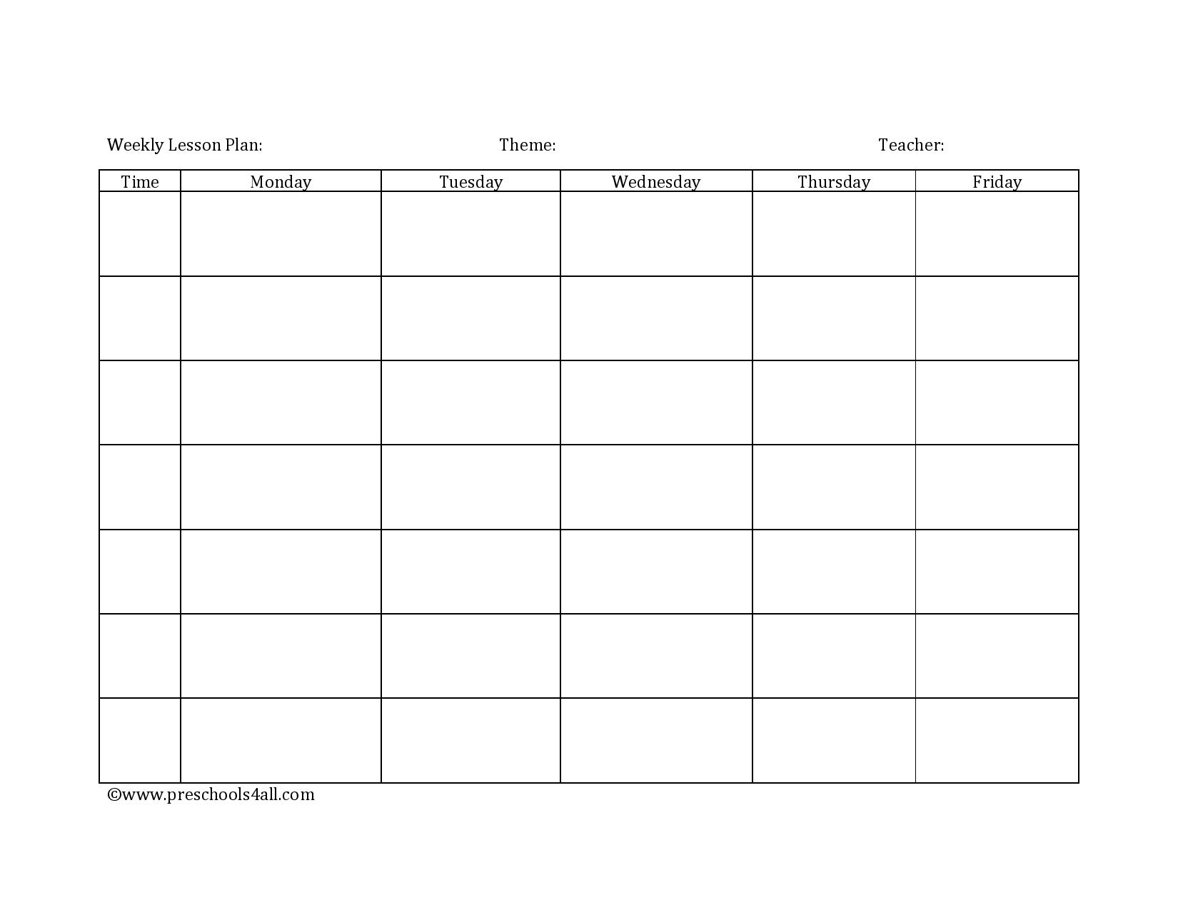 Free Preschool Printable Lesson Plans Theme
