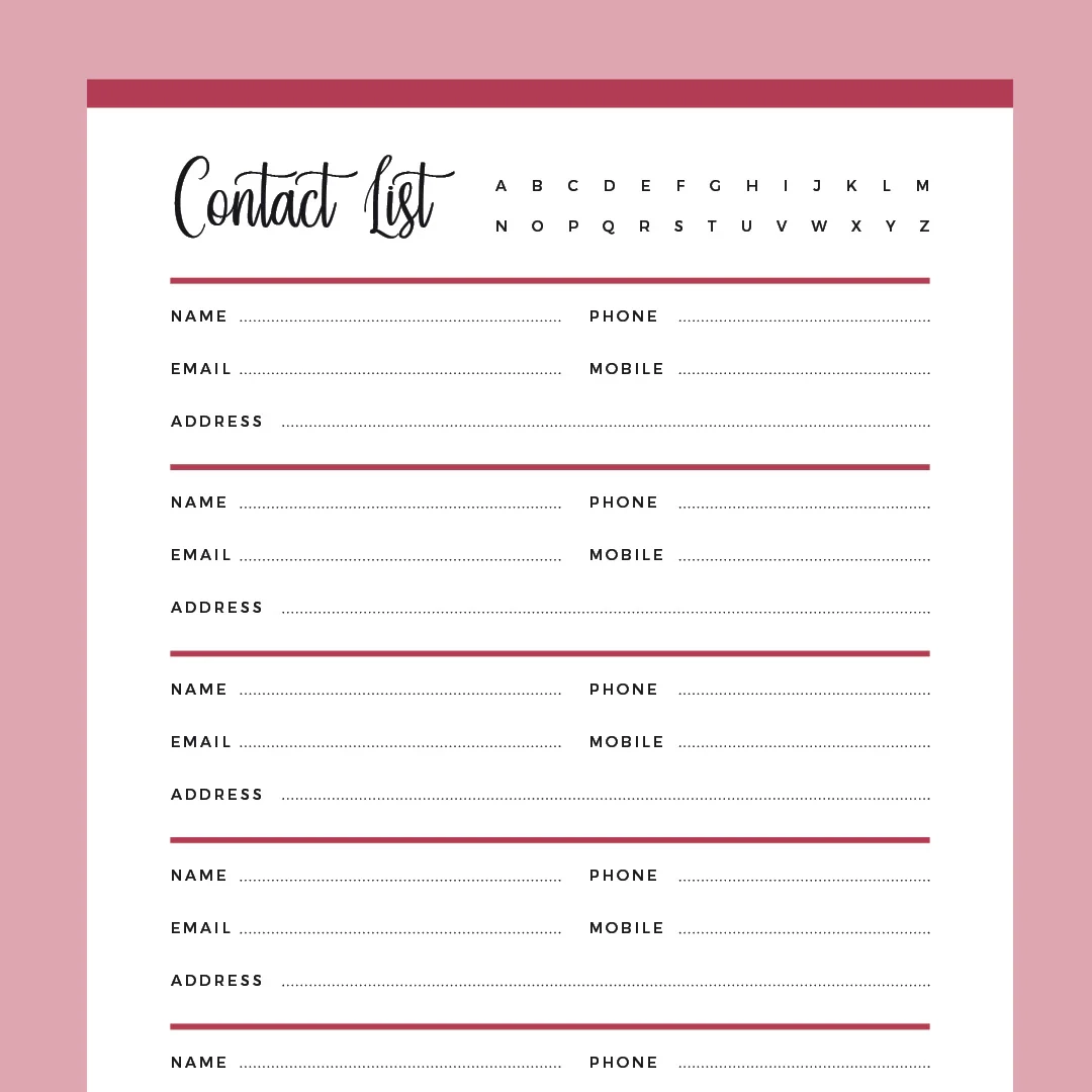 Printable Address Book Template