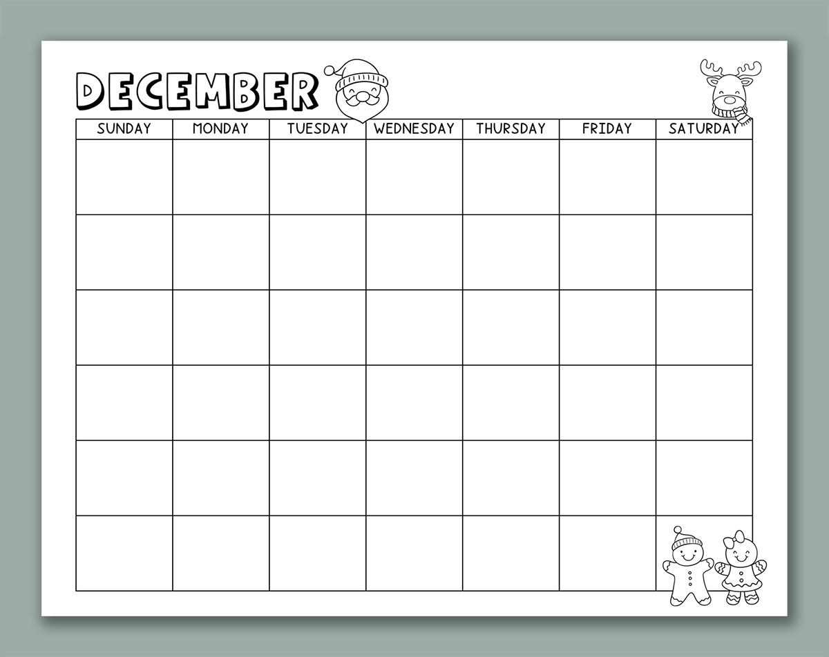 Free Kids December Calendar Printable