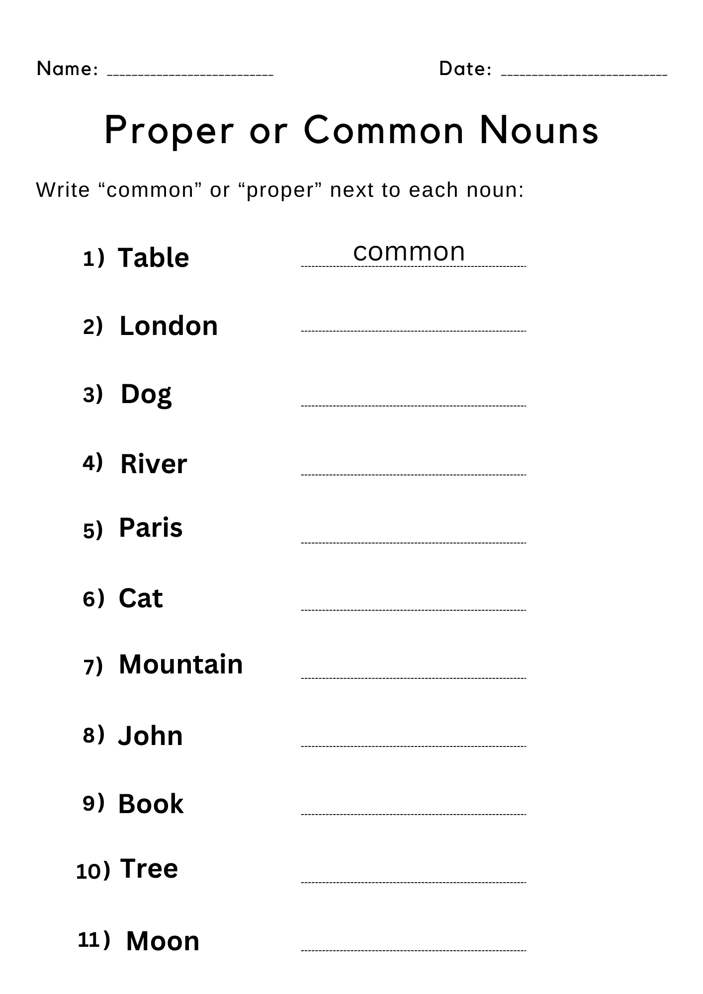 Free Printable Proper Noun Worksheets