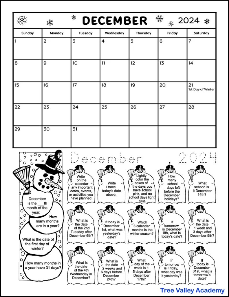Printable December 2025 Calendar amp Worksheets