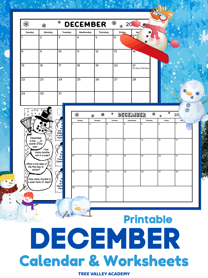 Kids Printable December Calendar