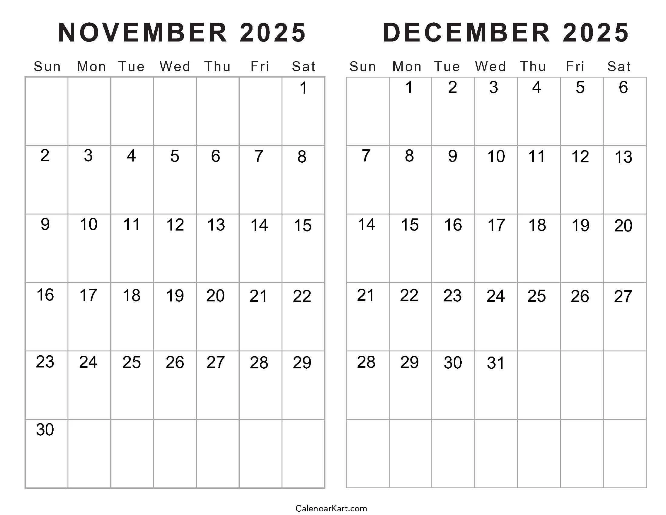 Printable Calendar November December January