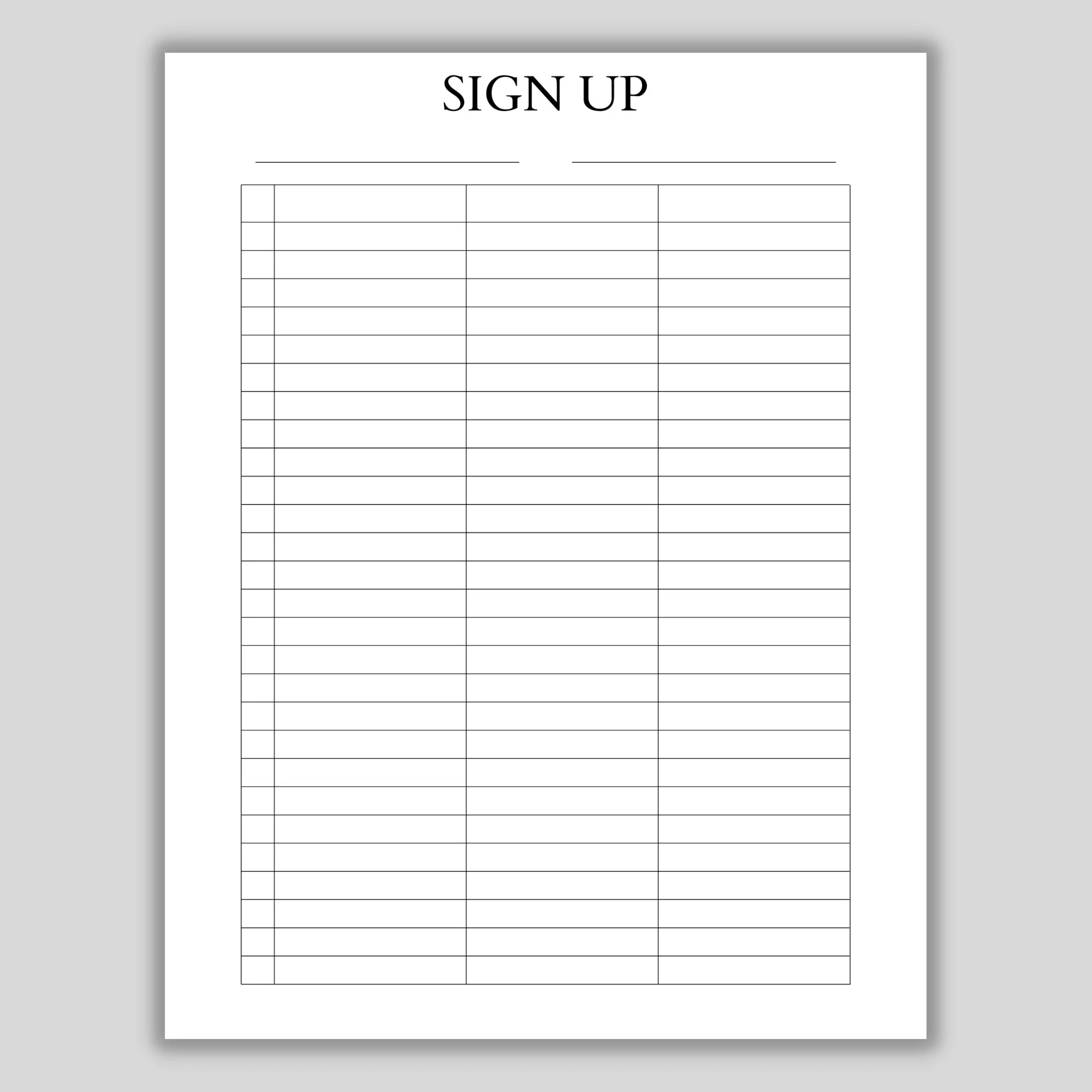 Printable Sign Up Sheet Contact Information Event Sign Up Sheet 