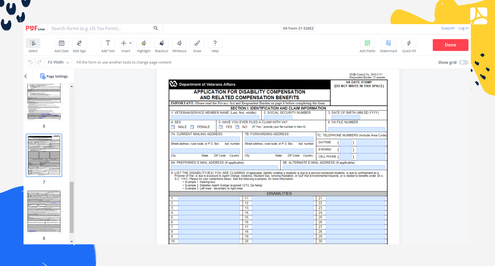 Va Form 21 526ez Fillable Printable