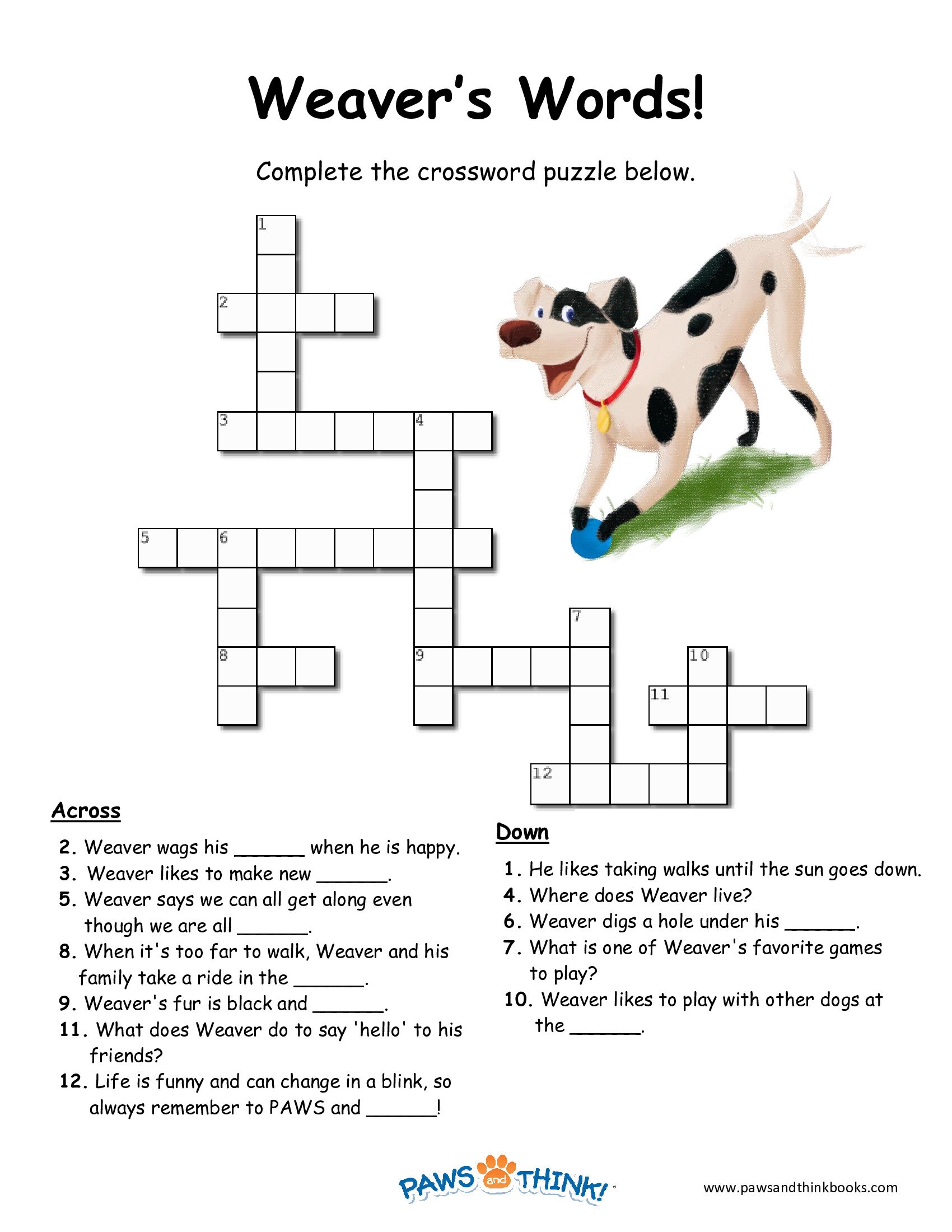 Pet Crossword Puzzle Printable