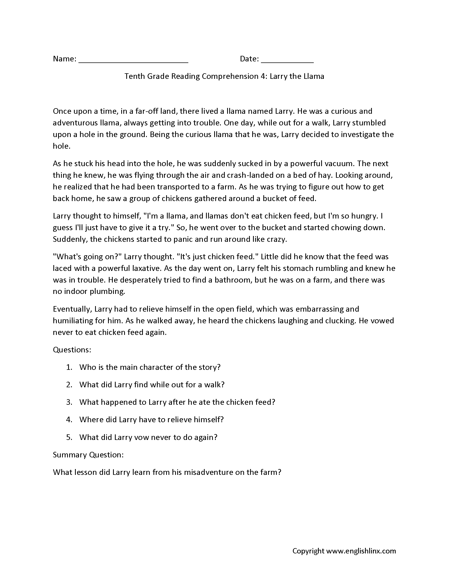 10th Grade English Worksheets Free Printable
