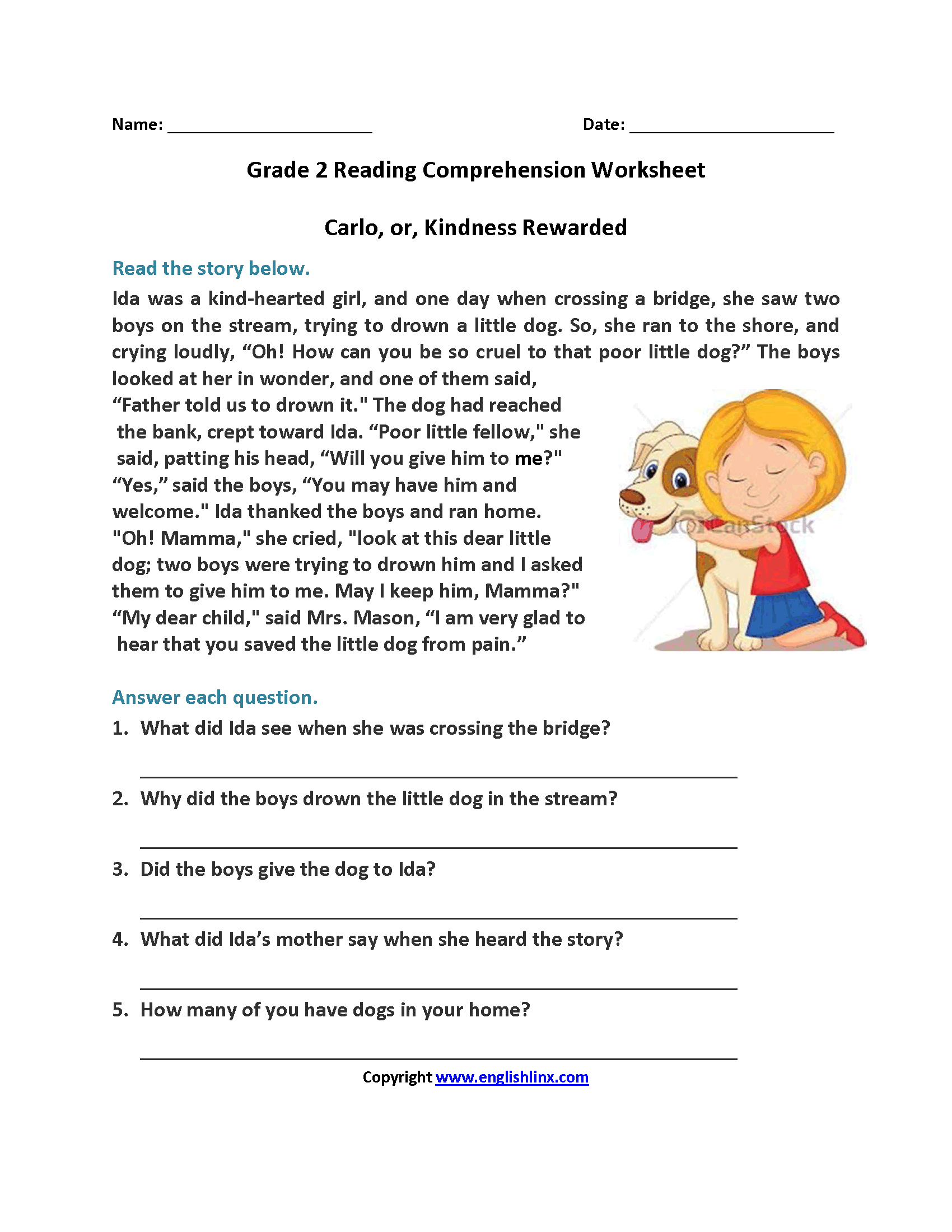 Free Printable Reading Worksheets For 2 Grade
