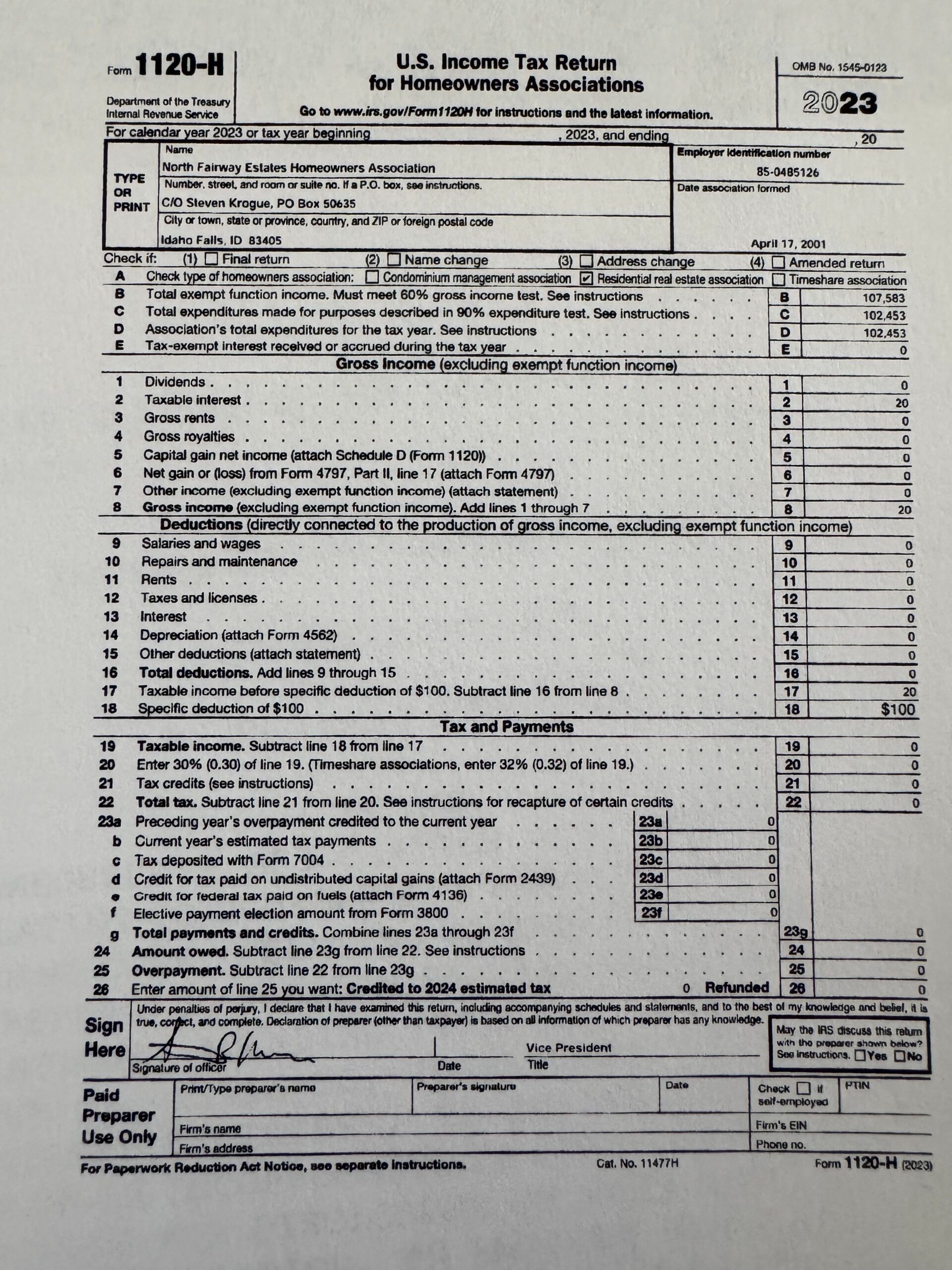 Form 1120 H For 2023