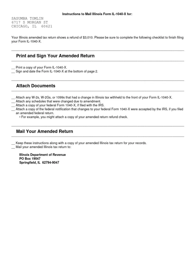 Printable Form Il 1040 X For 2019