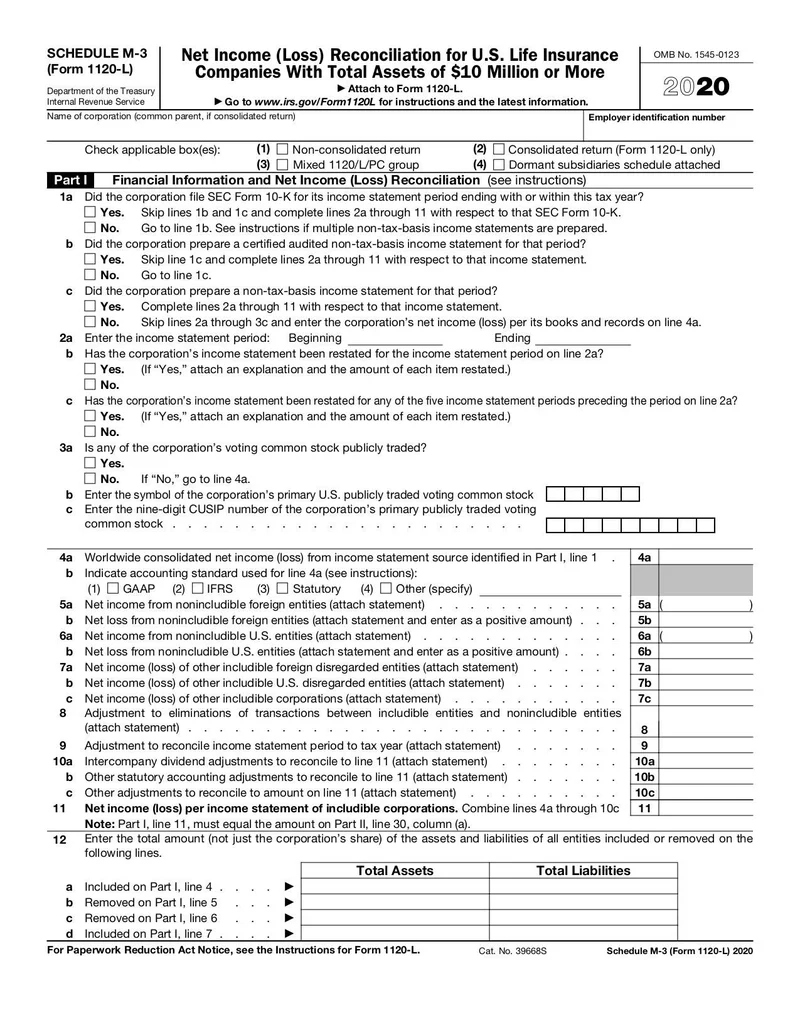 Schedule M 3 Form 1120 L Fill And Sign Online With Lumin