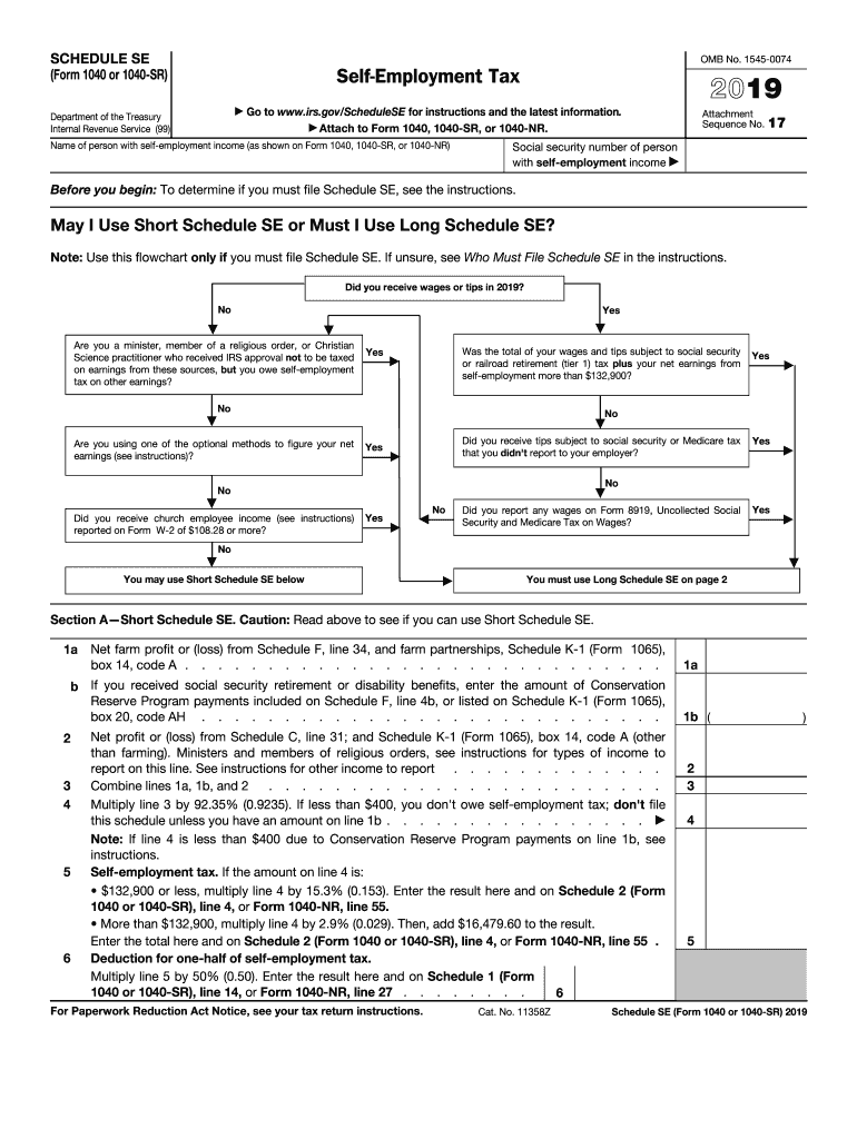 Self Employment Tax Form 2019 Fill Out amp Sign Online DocHub