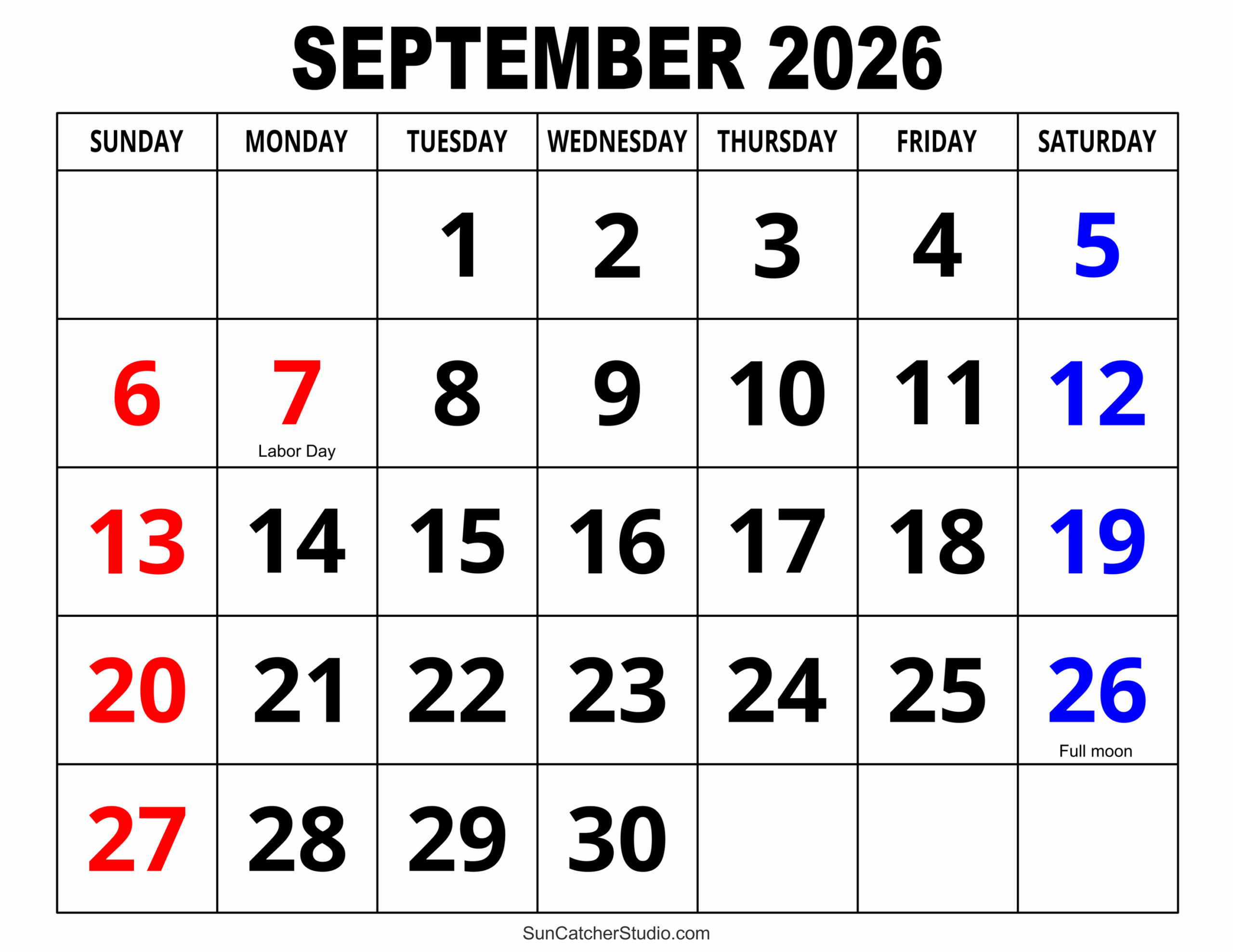 Printable Calendar Sept To December 2026