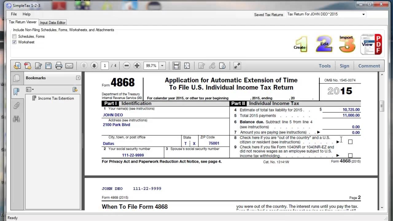SimpleTax Form 4868 YouTube
