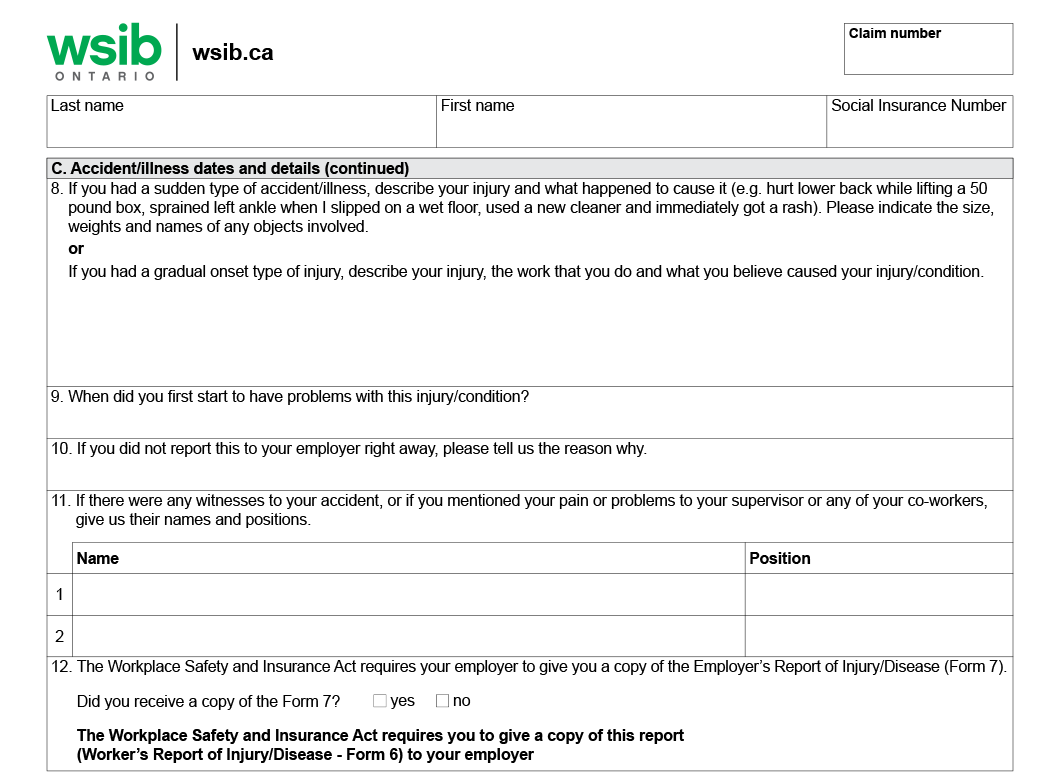 Wsib Form 6 Printable Form