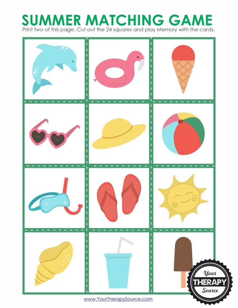 Summer Memory Game Free Printable Your Therapy Source 