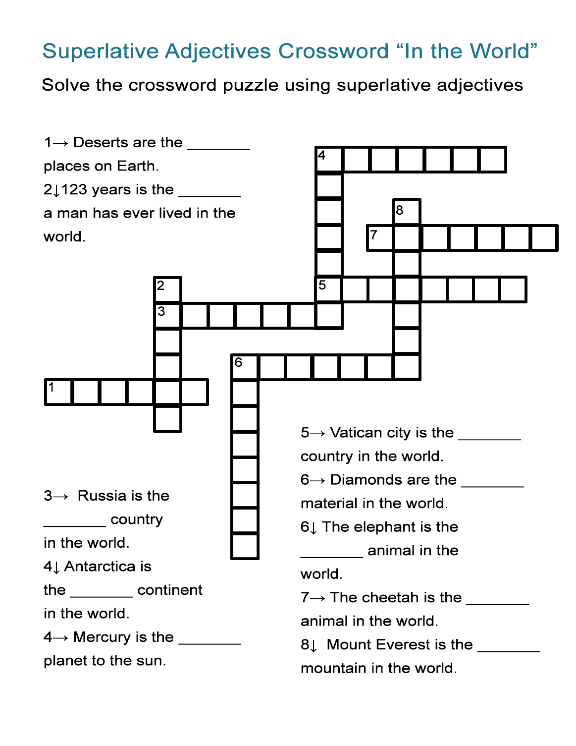 Adjective Crossword Puzzles Printable
