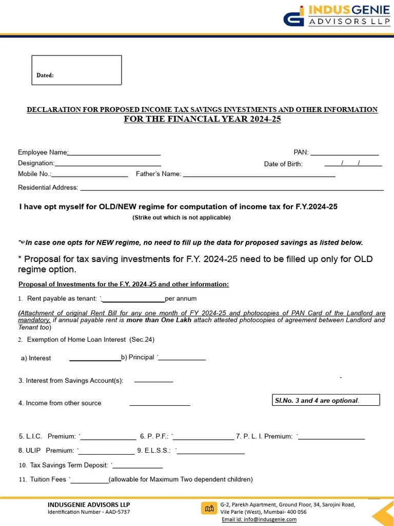 Income Tax Declaration Form 2023 24